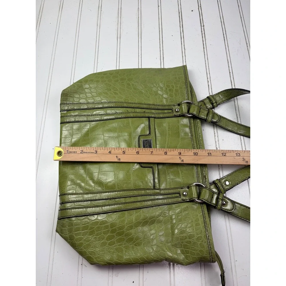 Nine & Co Vintage Y2K Green Faux Croc Leather Shoulder Bag Tote Purse